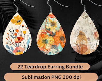 Teardrop Earring PNG Bundle Vintage Boho Floral Earrings Sublimation Earring Designs Digital Download Instant Download