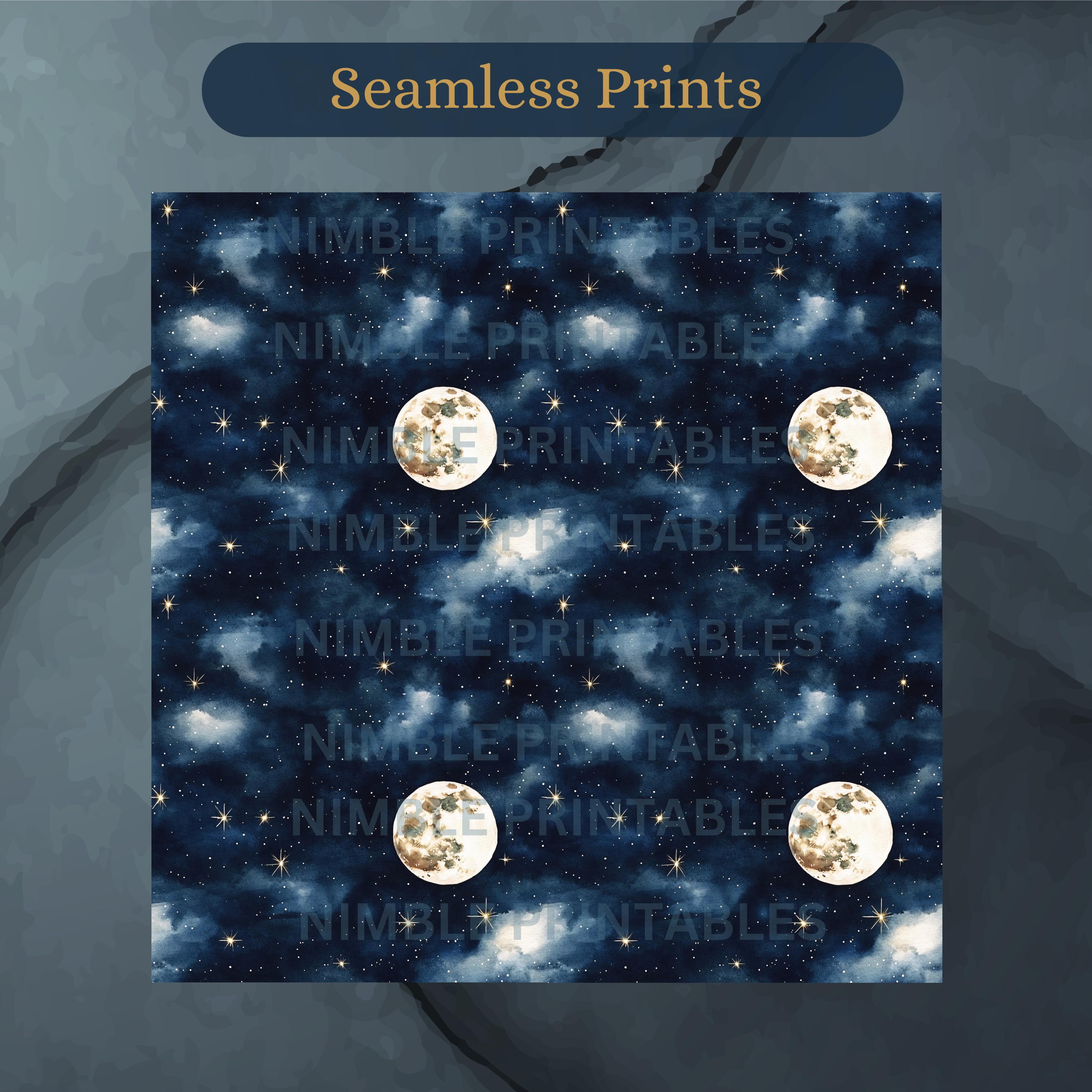Celestial Night Sky Digital Paper Pack Seamless Patter Scrapbook Paper ...