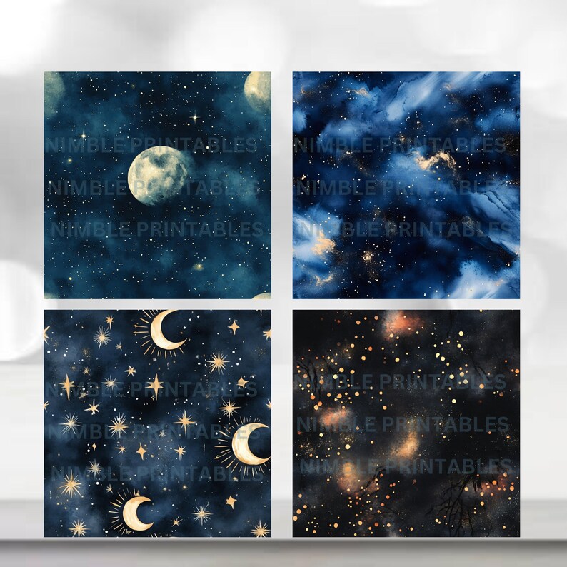 Celestial Night Sky Digital Paper Pack Seamless Patter Scrapbook Paper ...