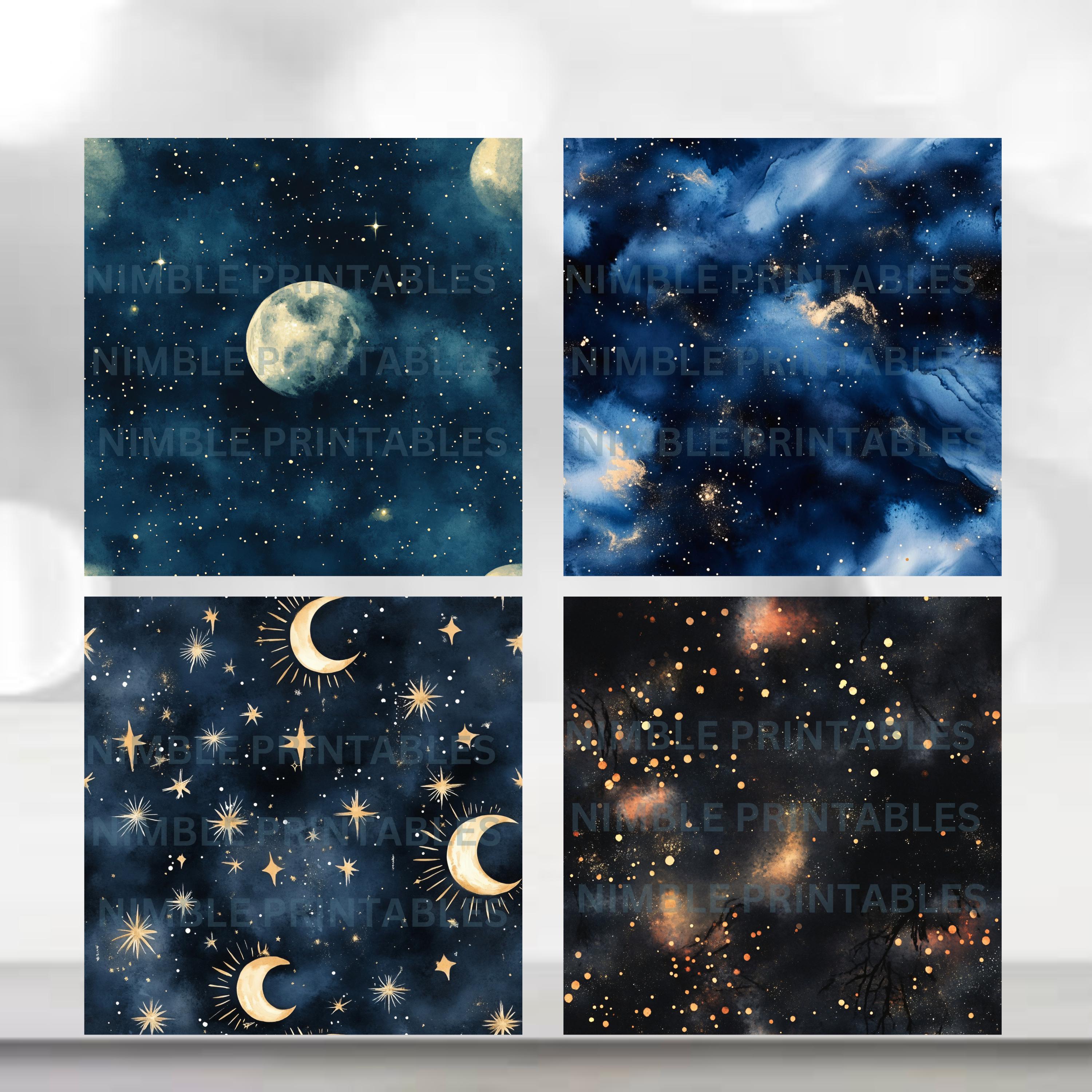 Celestial Night Sky Digital Paper Pack Seamless Patter Scrapbook Paper ...