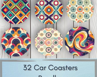 Posavasos de coche con impresión retro PNG, PNG retro, Posavasos de coche PNG, Descargas instantáneas, Diseño de sublimación, Accesorios para coche, Groovy png