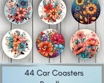Boho Floral Car Coaster PNG, Floral, Car Coaster PNG, Boho PNG, Instant Downloads Sublimation Design Car Accessories