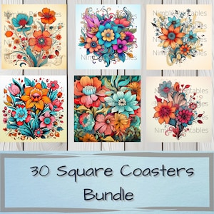 Boho Floral Square Coaster PNG, Coaster Bundle, Floral png, Boho PNG, Instant Downloads Sublimation Design