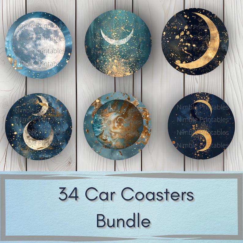 Celestial Moon Car Coaster PNG, Instant Downloads Bundle, Sublimation ...