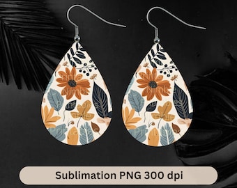 Teardrop Earring PNG Boho Floral Earrings Sublimation Earring Designs Digital Download Instant Download Autumn PNG, Fall PNG