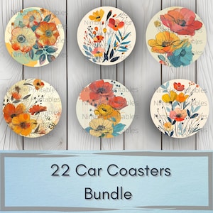 Vintage Boho Floral Car Coaster PNG, Floral, Car Coaster PNG, Boho PNG, Instant Downloads Sublimation Design Car Accessories