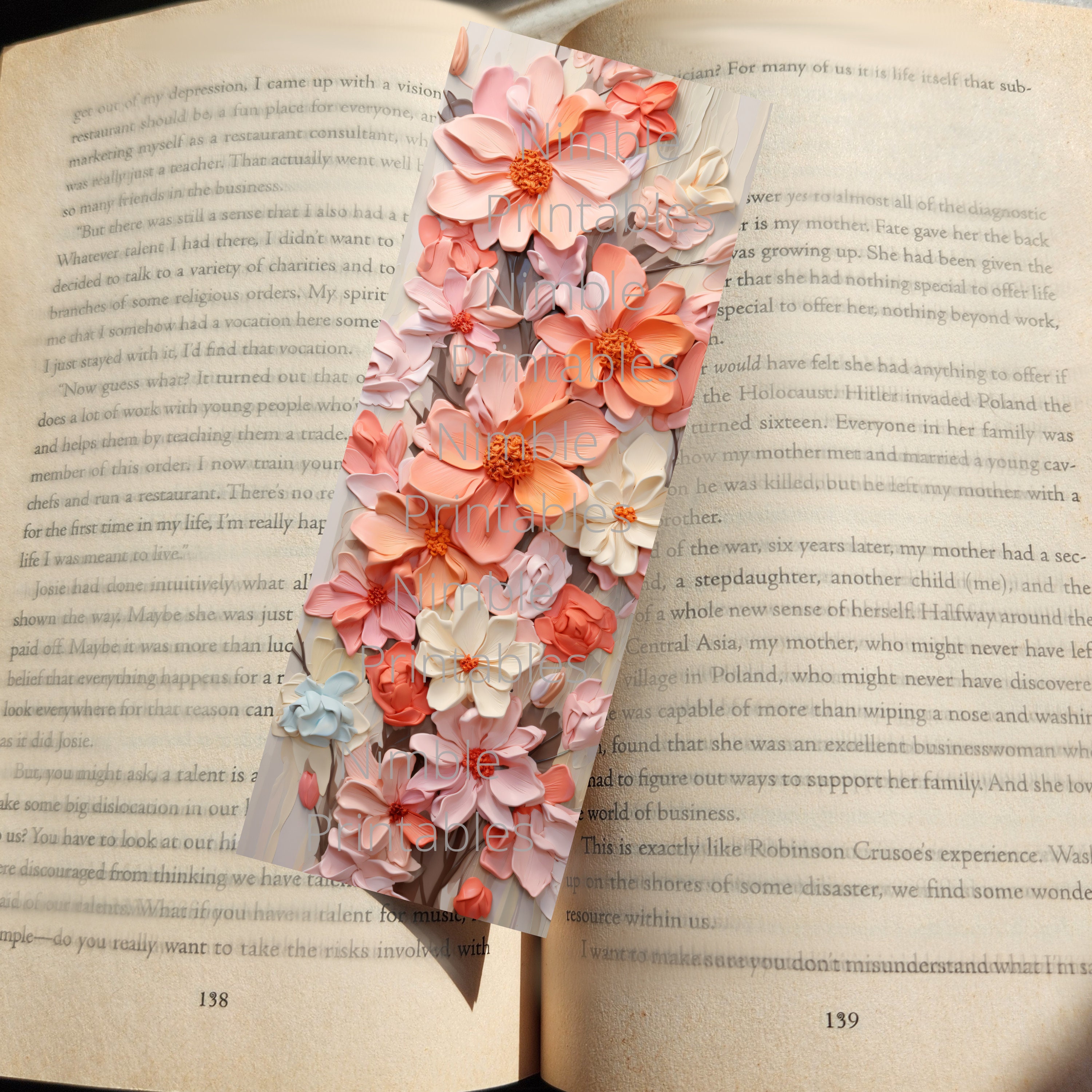 Printable Bookmarks Bundle 3D Floral Prints, Digital Downloads, Bookish ...