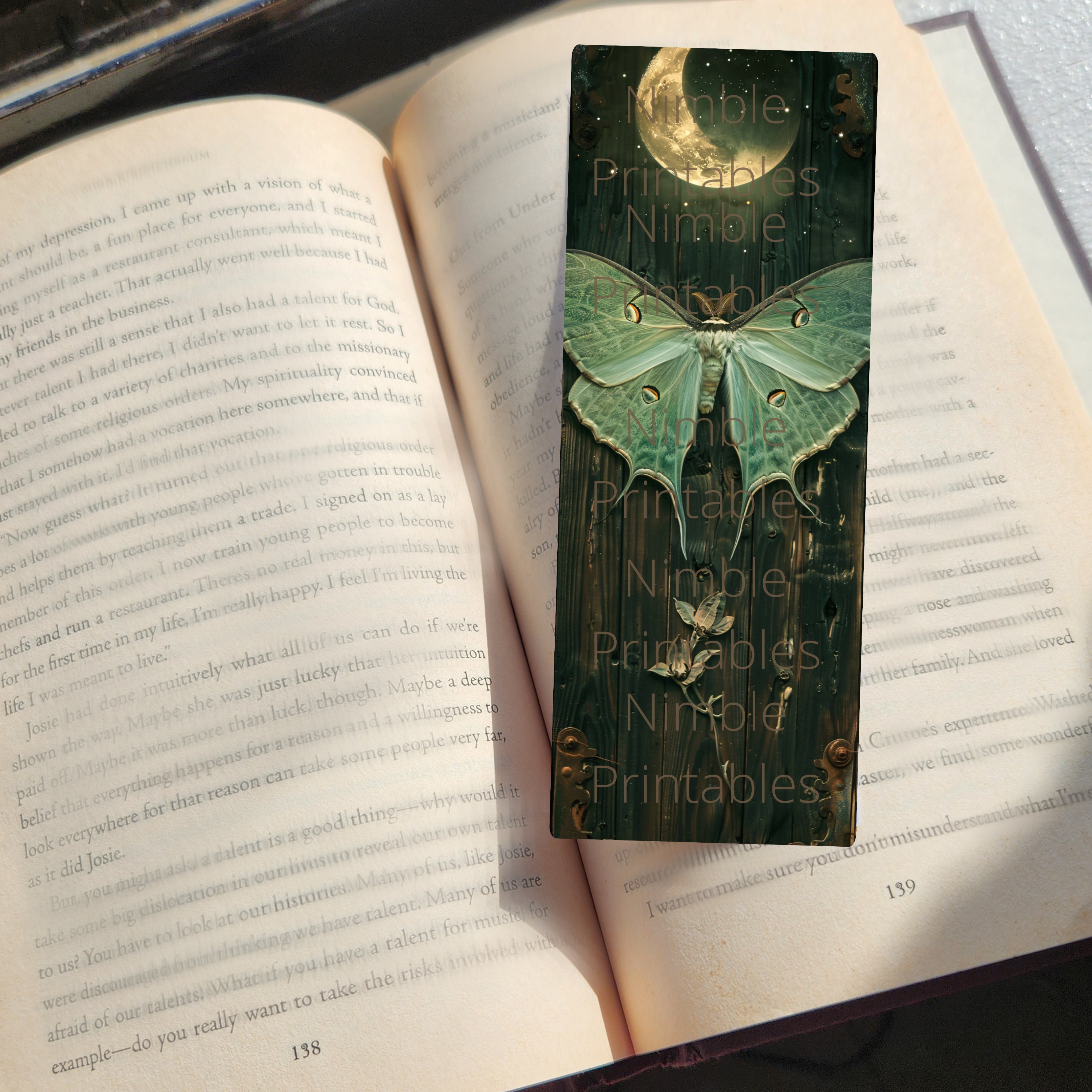Printable Bookmarks Bundle Celestial Luna Moth, Digital Downloads