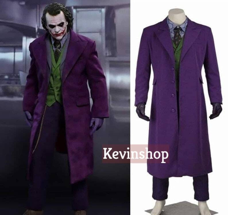 Handmade Joker Gothic Cosplay Long Coat, Men's Wool Joker Overcoat , Heath Ledger Long Trench Coat, Dark Vintage Knight Joker Purple Coat