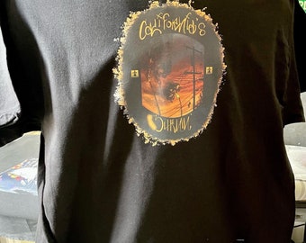 California’s Burning tee shirt Riverside Bell palm trees telephone poll urban art apparel