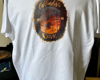 California’s Burning tee shirt Riverside Bell palm trees telephone poll urban art apparel