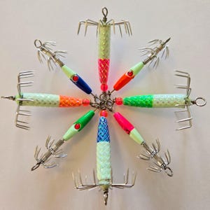 8pc Squid Jig - 1/3oz and 1/5oz with 4 color, super glow in dark , west coast and east coast squid jig (WA, MA, FL)