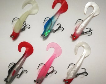 8pc Curly Tail Jig Head Swimbait Bass / Rockfish / Lingcod / Multi-Species Lure - 3"  1/3oz