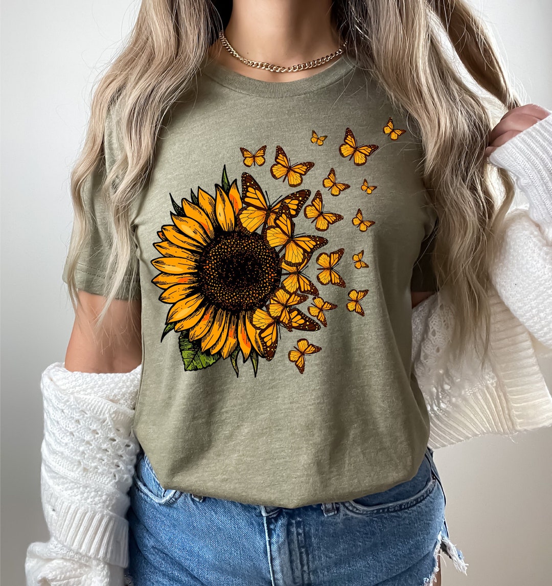 Sunflower Butterfly Shirts, Sunflower Shirt, Butterfly Tee, Mothers Day ...