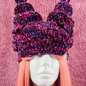slouchy grouchy hat - handmade crochet beanie with stuffed ears :3