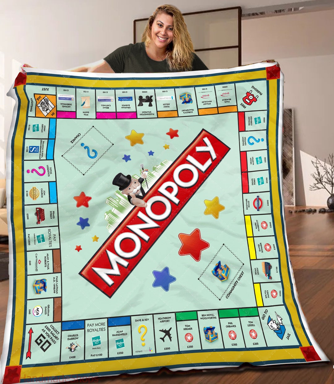 Monopoly Quilt Blanket Board Game Quilt Card Game Blanket Etsy