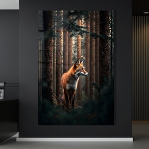 Wandbild Fox in the forest, animal cinematic in nature Leinwand , Acrylglas + Aluminium , Canvas ,Poster ,Art Wall Picture , Home Decoration