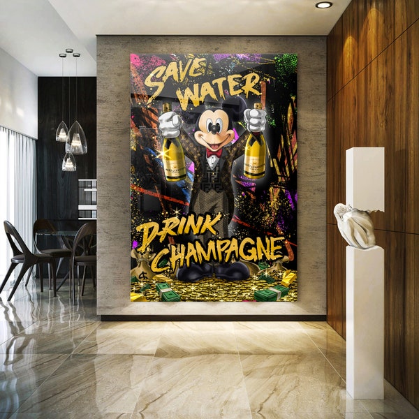 Wandbild Modern Kunst, MICKEY MOUSE Pop Art Goldene Luxusmodemarke Art, Leinwand, acrylique, affiche, photo murale Home Deko Black Gold