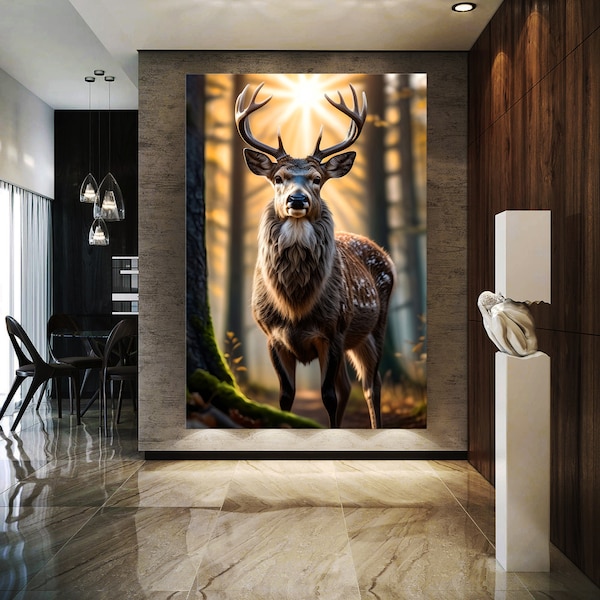 Wandbild Hirsch mit Hörnern Tier Leinwand , Acrylglas + Aluminium , Canvas , Poster , Art Wall Picture , Home Decoration image EXKLUSIV