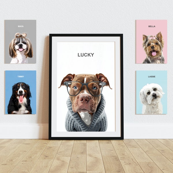 Tierportrait individuale e personalizzato. Haustier Hund Wandkunst Download digitale o Druck zum Poster ,Leinwand oder Acyl für Geschenk