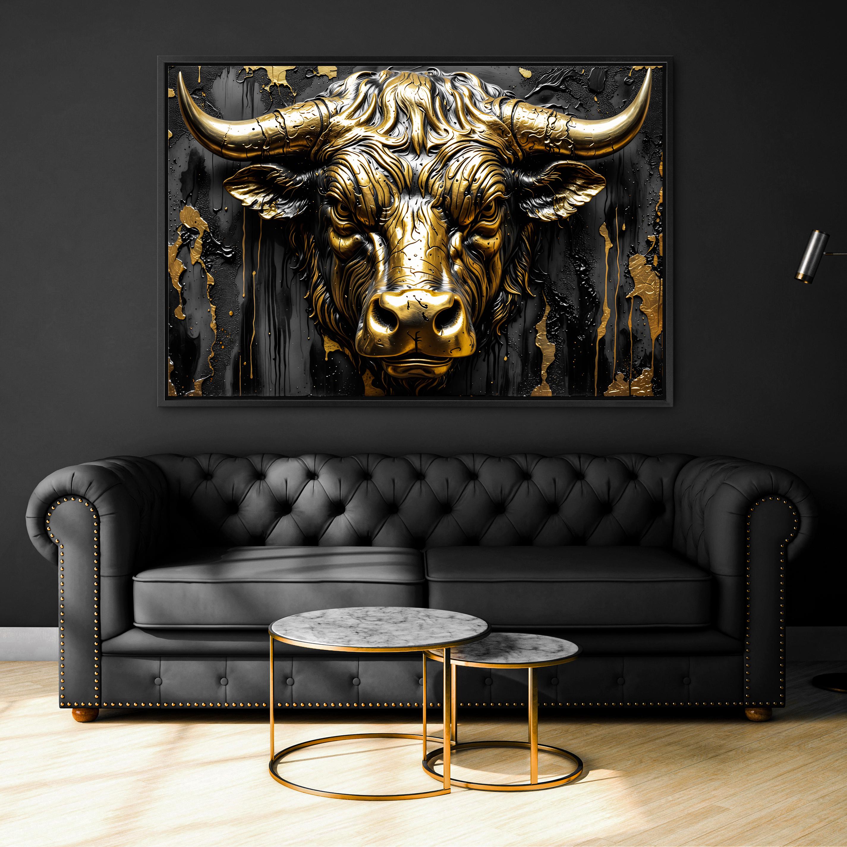 Wandbild, Abstrakte Goldener Bullen Stier - Bull Tier, Kunst, HD-Digitaldruck auf Acrylglas, Poster oder Leinwand auffällige Wanddekoration