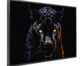 Schwarzer Panther Tier, Wandbild Premium, Leinwand mit Rahmen XXL 120 x 80 cm, Modern Kunstdruck Wand Art Wall Picture, Home Dekoration