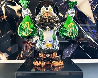 Estatua Luxus Silber Scrooge McDuck (Base Negra) Pop Art Gold, Alec Monopoly, Modern Haus Kunst Dekoration, Lujo y riqueza, Estilo de vida