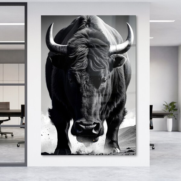 Stier Bull portrait Animal Tier Leinwandbild , Acrylglas + Aluminium , Canvas , Poster , Wandbild , Art Wall Picture , Decoration