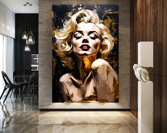 Wandbild Marilyn Monroe POP ART Kunst Druck Luxury Gold Leinwand, immagine su tela da parete, immagine della decorazione della casa di Star Music