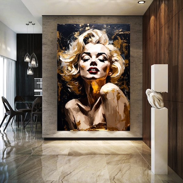 Wandbild Marilyn Monroe POP ART Kunst Druck Luxury Gold Leinwand ,Canvas Art Wall Picture ,Star Music Home Decoration image