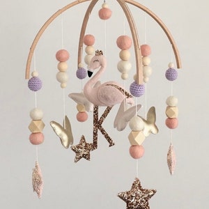 Handmade Movable,Postpartum Mother Gift,Felt Animal Crib Movable,Cute Flamingo-Butterfly-Pompom mobile,Nursery Decor,Girl BabyShower Gift