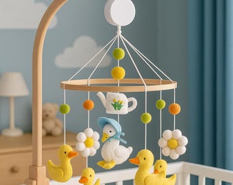 Handmade Felt Duck & Goose Baby Mobile: Floral Nursery Decor