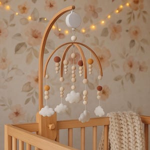 Handmade Baby Mobile,Postpartum Mother Gift,Felt Crib Mobile,Cloud-Pompom-Amigurumi Patterned Mobile,Children Room Decor, Baby Shower Gift