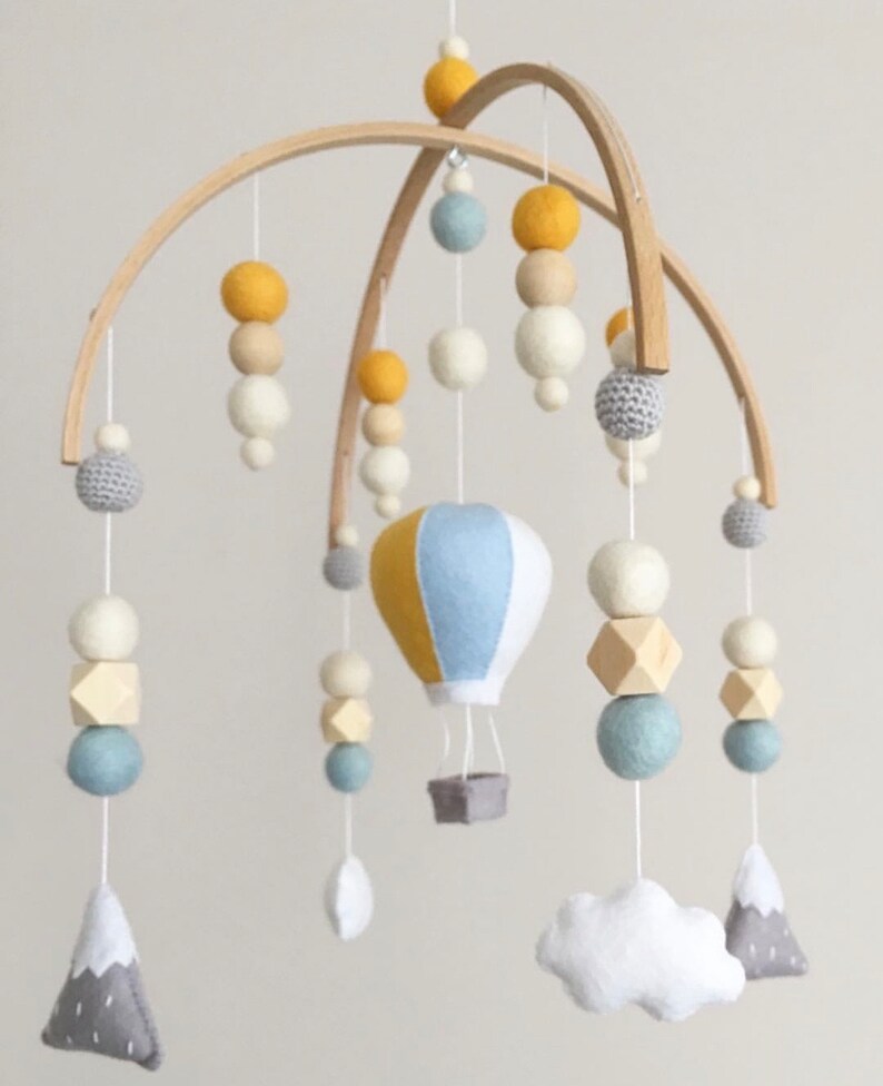 Handmade Baby Mobile, Postpartum Mother Gift, Felt Animal Crib Mobile,Zeppelin-Mountain-Cloud Patterned Mobile, Children Room Decor Gift image 4