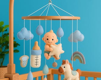 Handmade Baby Crib Mobile: Neutral Felt Nursery Decor