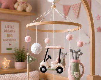 Golf Baby Mobile, Golf Nursery Mobile, Golf Cart Crib Mobile, Golf Nursery Decor, Girl Baby Mobile, Felt Baby Mobile, Baby Shower Gift