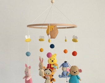 Hi I’m Winnie :)) Handmade Movable,Postpartum Mother Gift,Felt Animal Crib Movable,Cute Cartoon Character Crib mobiles,Kids-Baby Room Decor