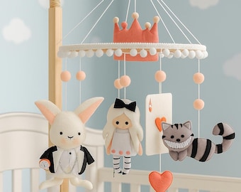 Alice in Wonderland Felt Nursery Mobile: Baby Crib Decor