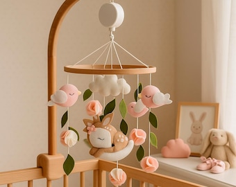 Felt Animal Baby Crib Mobile: Deer, Rabbit, Bird Nursery Decor