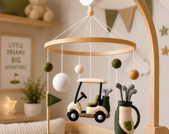 Golf Baby Mobile, Golf Nursery Mobile, Golf Cart Crib Mobile, Golf Nursery Decor, Neutral Baby Mobile, Felt Baby Mobile, Baby Shower Gift