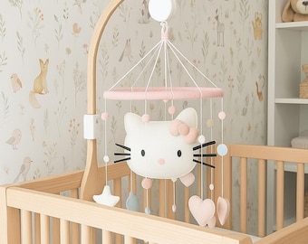 Felt Cat Crib Mobile: Handmade Nursery Decor, Babyshower Gift