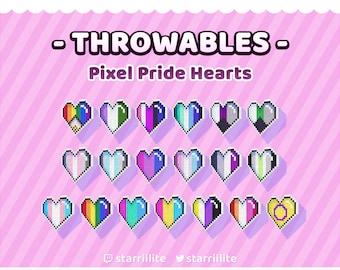 Throwable/Sub/Bits Badges : Pixel Pride Hearts (2D/3D) - Vtuber Streaming Assets for VNyan • KBonk • Twitch Integrated Throwing System