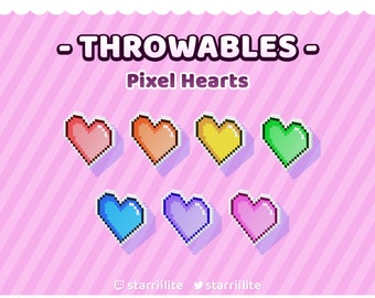 Throwable/Sub/Bits Badges : Pixel Hearts (2D/3D) - Vtuber Streaming Assets for VNyan • KBonk • Twitch Integrated Throwing System