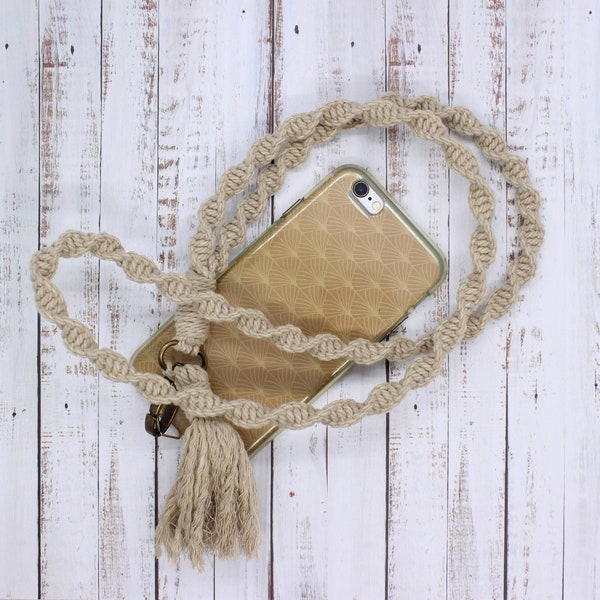 Sangle en macramé pour téléphone portable / clefs de type dragonne ... Lanière tour de cou ou mains libres