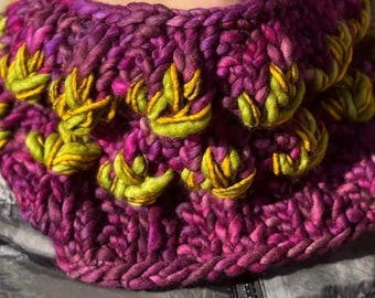 Green and Purple Merino Wool “Mirror Pond” Beanie, Cowl, or Set of Both