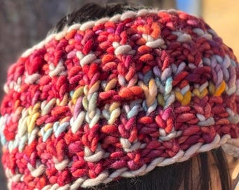 Orange and Hot Pink “Hotdish” Merino Wool Ear Warmer