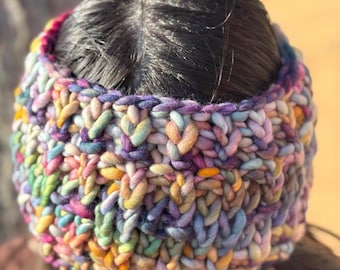 Pastel Rainbow “Hotdish” Merino Wool Ear Warmer
