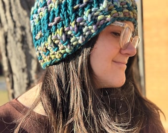 Teal and Blue “Hotdish” Merino Wool Ear Warmer