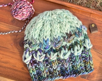 Mint Green and Blue Merino Wool “Mirror Pond” Beanie, Cowl, or Set of Both