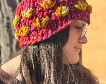 Pink, Orange, and Mustard Merino Wool “Mirror Pond” Ear Warmer